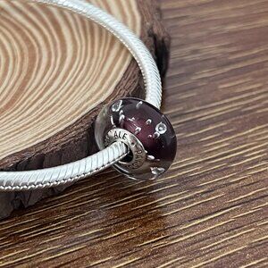 Murano Glass Lavender Purple Effervescence Clear Bead Charm